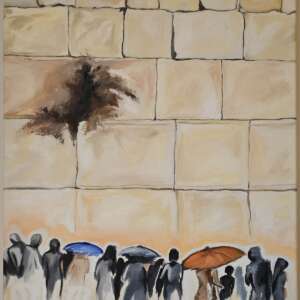 The Kotel in The Rain; Women's Section 20x16" Oil on canvas
