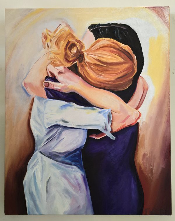 Women Embracing. A Reaching Around of Arms. 20x16" Oil on canvas